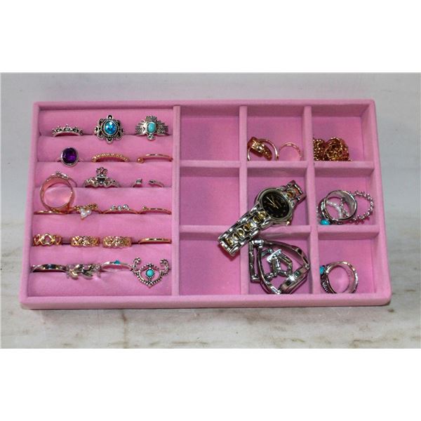 JEWELRY ORGANIZER TRAY WITH RINGS AND WATCHES