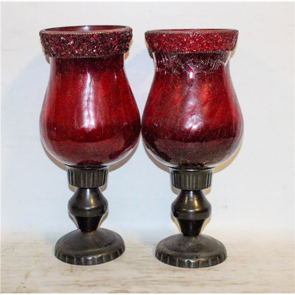 RUBY CRACKLE GLASS CANDLE GLOBE