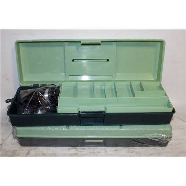 2 NEW FISHING TACKLE BOXES WITH 2 FISHING REELS