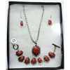 Image 1 : 9) SET OF SILVER TONE WITH OVAL RED