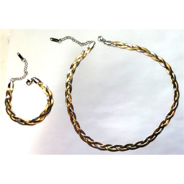 13) SET OF BRAIDED GOLD TONE, SILVER TONE