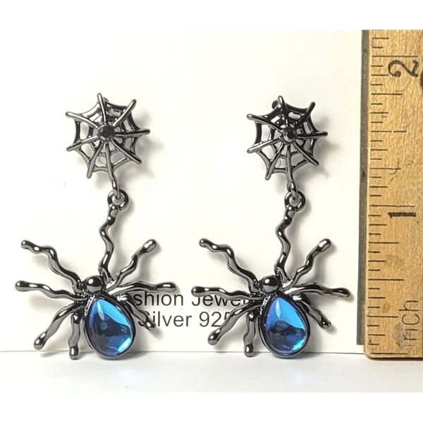 18) SPIDER AND WEB DROP EARRINGS ON STUDS