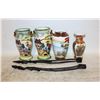 Image 1 : 4 VASES + 2 WOODEN CARVED FIGURES