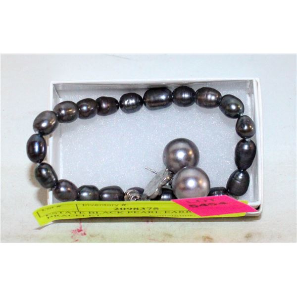 ESTATE BLACK PEARL EARRINGS & BRACELET
