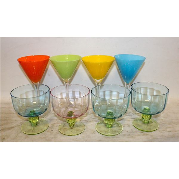 COLOURED GLASSWARE ASSORTED 8PCS
