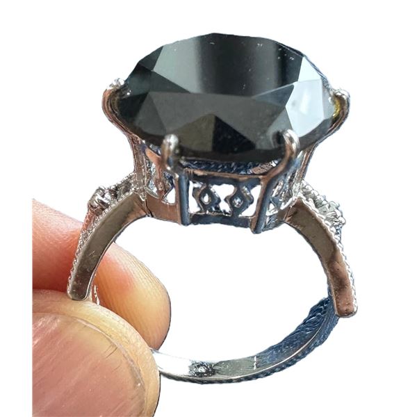 SZ 9.5 12.97 CT BLACK MOISSANITE 925 SILVER RING