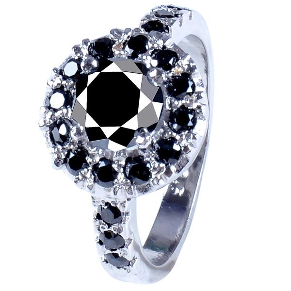 3.39CT BLACK ROUND MOISSANITE 925S ENGAGEMENT RING