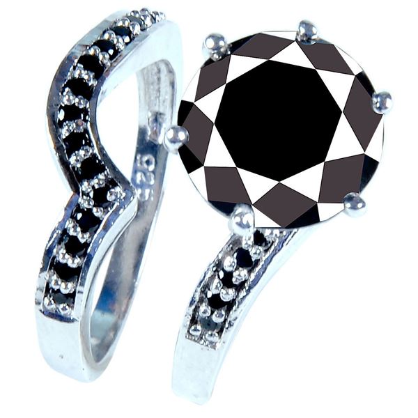 SZ 8 5.39CT BLACK COLOR MOISSANITE ROUND 925S RING
