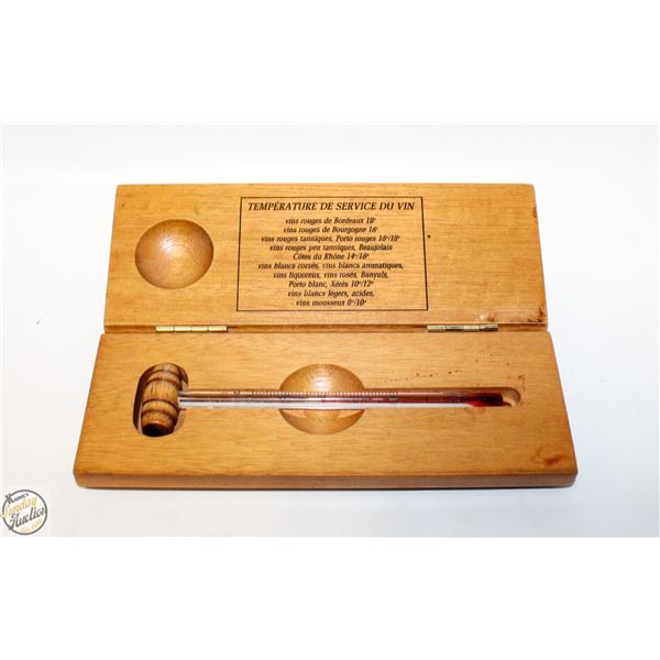 VINTAGE WINE THERMOMETER IN WOOD BOX FRENCH