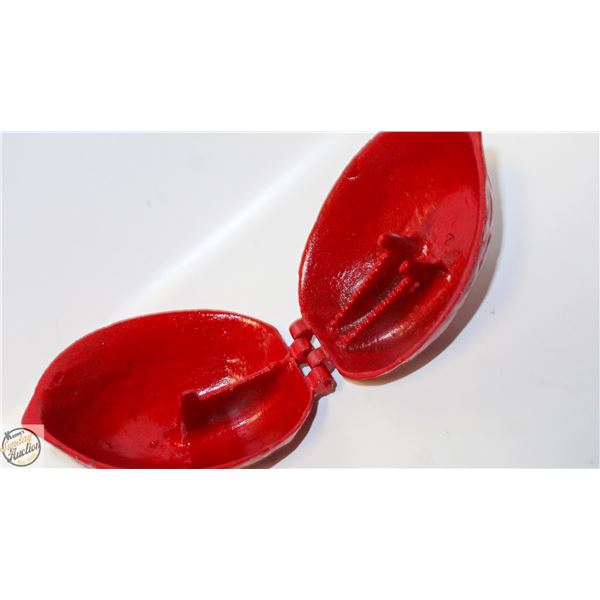 VINTAGE CAST IRON NUT CRACKER RED WALNUT SHAPE