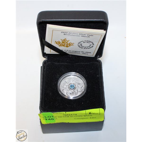 2020 FINE SILVER $5 COIN WITH CRYSTAL