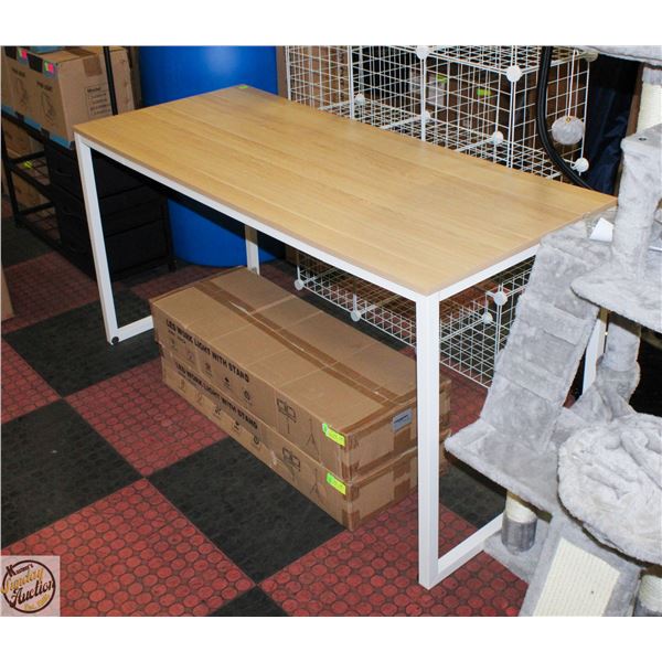 NEW ASSEMBLED WOODTONE WHITE METAL FRAME  DESK