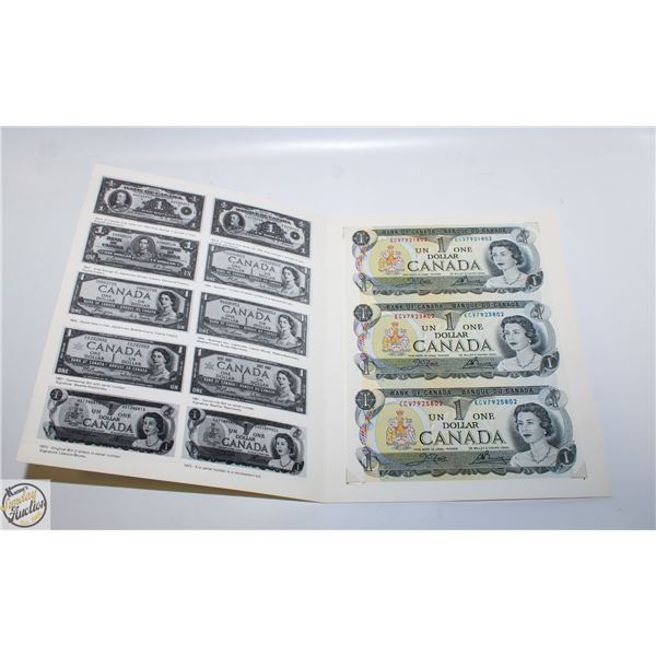 UNCUT SHEET OF CANADA 1 DOLLAR BILLS