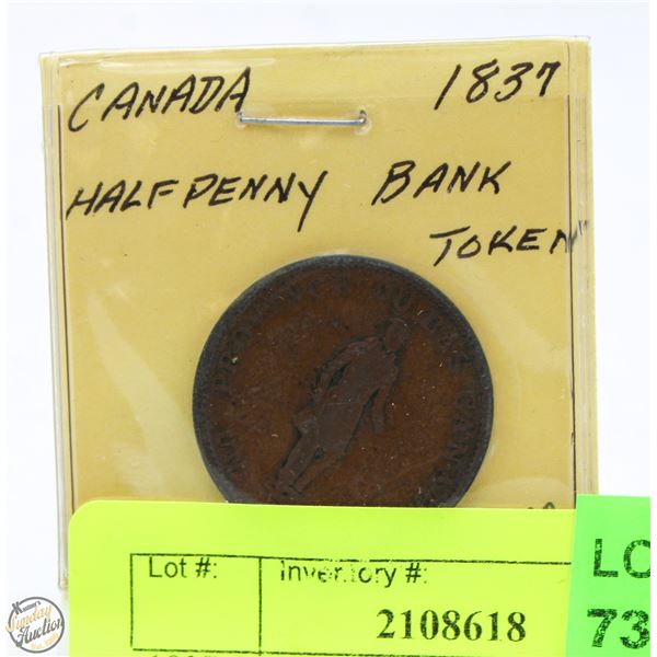 1837 CANADA HALF PENNY BANK TOKEN
