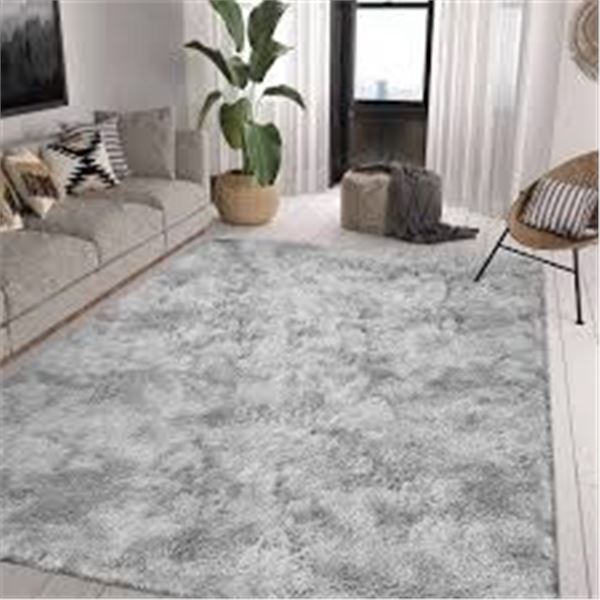 NEW CINKNOTS AREA RUGS FLUFFY GREY WHITE 6.5X9.8FT