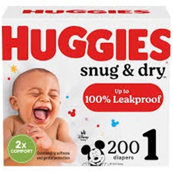 NEW 200 DIAPERS HUGGIES SNUG & DRY SIZE 1