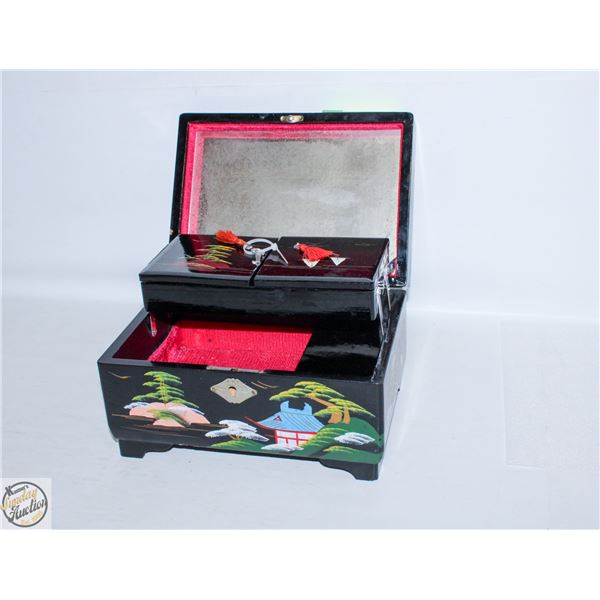 ANTIQUE LOCKING MUSICAL JEWELRY BOX