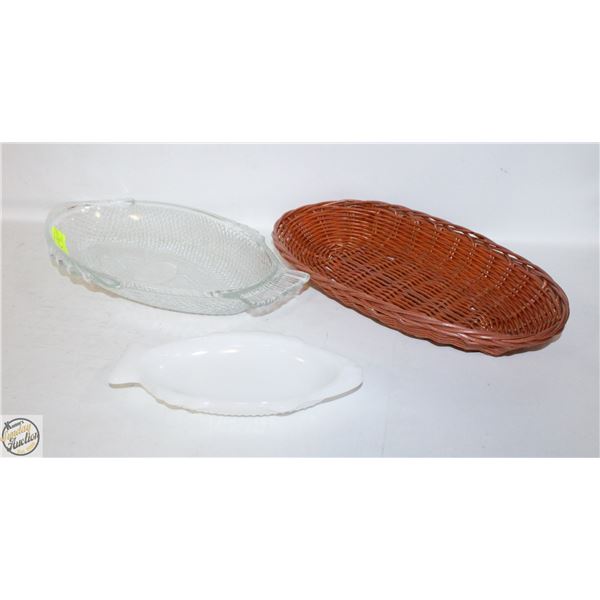 VINTAGE GLASBAKE 18" FISH SHAPE DISH & SMALL WHIT