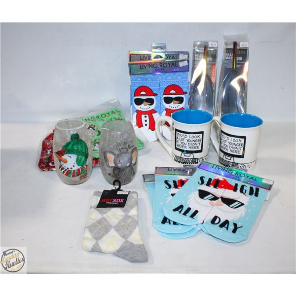 LOT OF NEW PRODUCTS INCLUDES SOCKS HEAD SCRATCHER