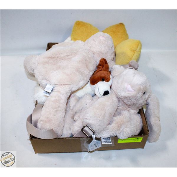 FLAT OF NEW STUFFIES INCLUDES BACKPACKS