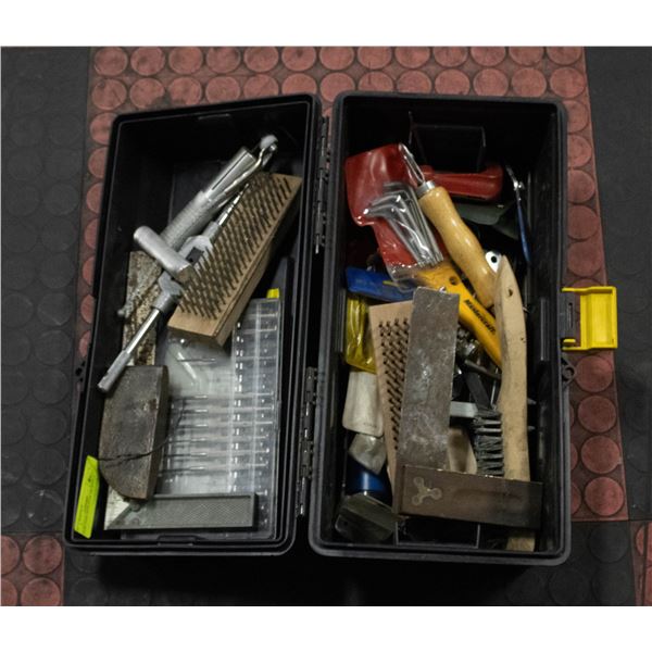 BLACK TOOL BOX FULL OF TOOLS