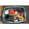 Image 1 : LARGE TOTE OF GARAGE ITEMS AND TOOLS