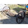 Image 1 : SET OF ANTIQUE WHEELS WITH WOODEN FRAMED STEEL