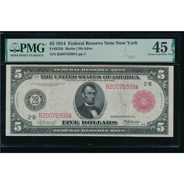 1914 $5 Red Seal New York FRN PMG 45EPQ