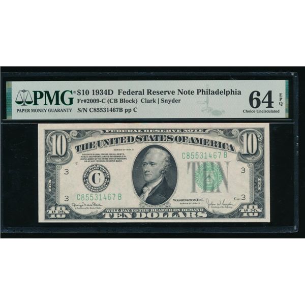 1934D $10 Philadelphia FRN PMG 64EPQ