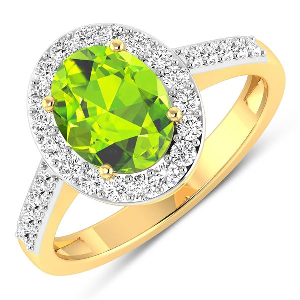 14KT Yellow Gold 1.6ctw Peridot and Diamond Ring