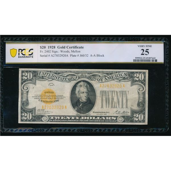 1928 $20 Gold Certificate PCGS 25