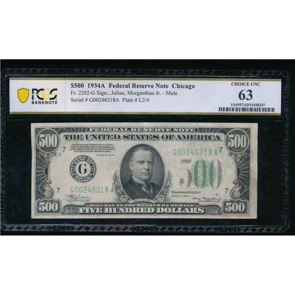 1934A $500 Chicago FRN PCGS 63