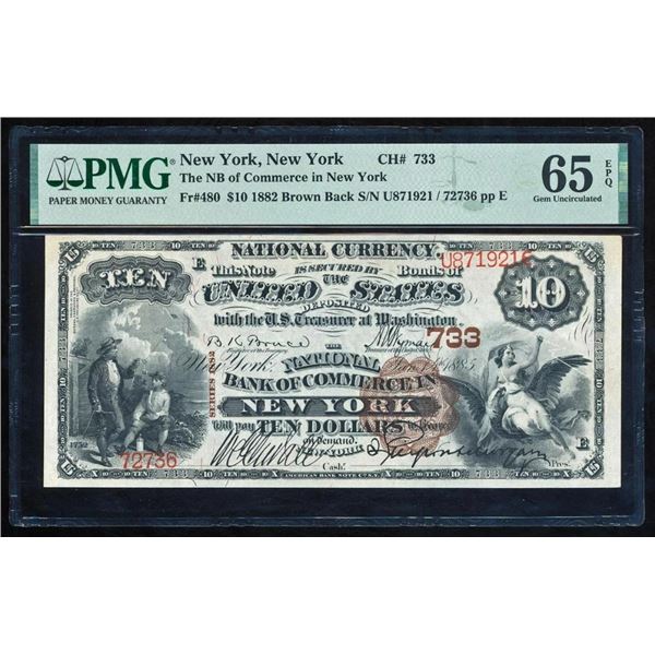 1882 $10 New York NY National PMG 65EPQ