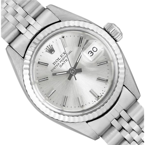 Rolex Ladies Stainless Steel 14K Fluted Bezel Date Watch