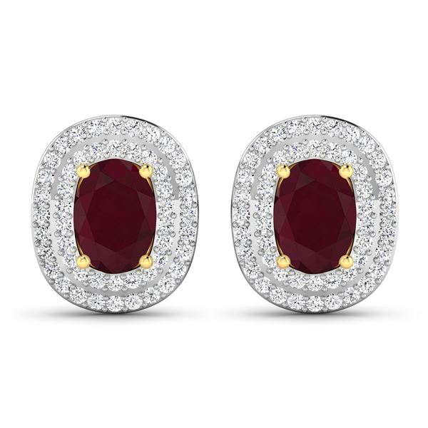 14KT Yellow Gold 1.7ctw Ruby and Diamond Earrings