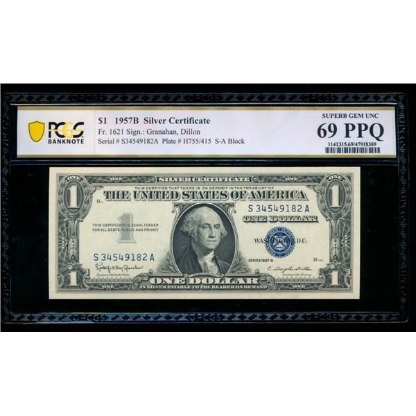 1957B $1 Silver Certificate PCGS 69PPQ