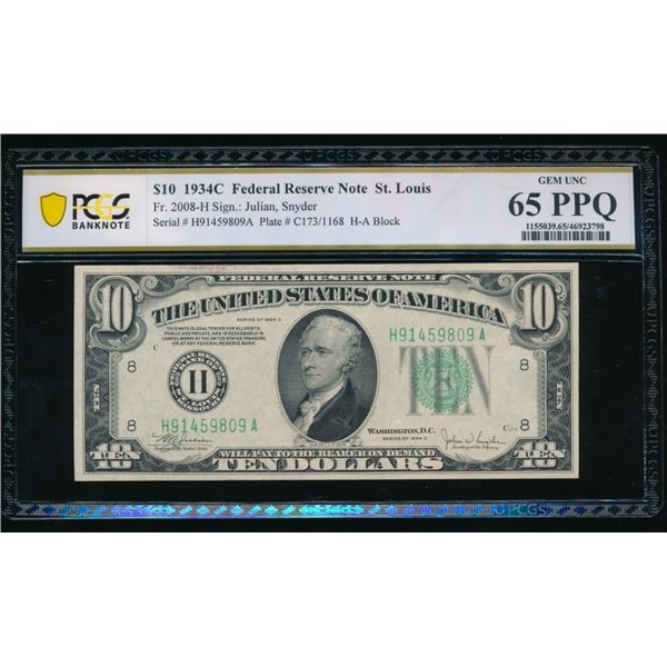 1934C $10 St Louis FRN PCGS 65PPQ