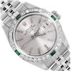 Image 1 : Rolex Ladies Stainless Steel Emerald And Diamond Bezel Date Watch