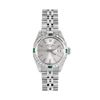 Image 2 : Rolex Ladies Stainless Steel Emerald And Diamond Bezel Date Watch