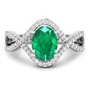 Image 3 : 14KT White Gold 1ctw Zambian Emerald and Diamond Ring