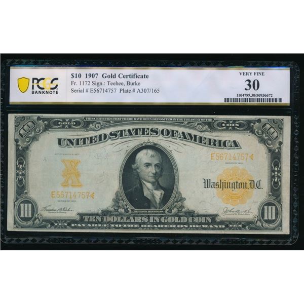 1907 $10 Gold Certificate PCGS 30