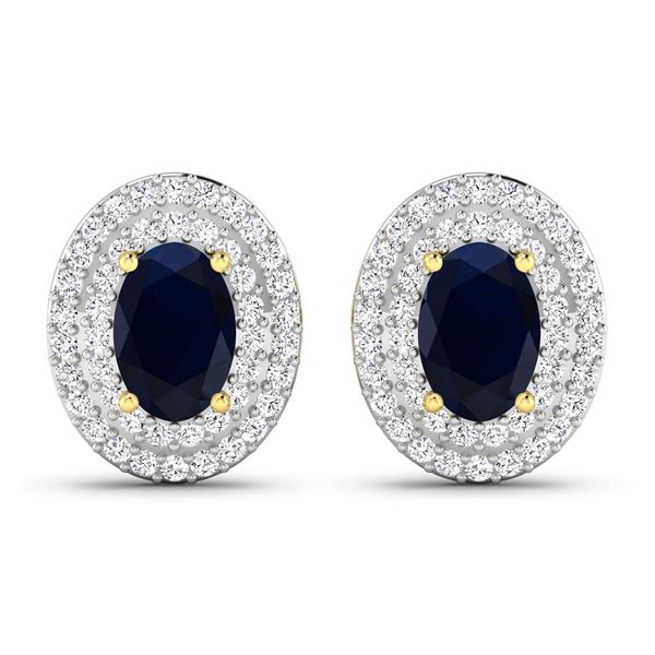 14KT Yellow Gold 1.16ctw Blue Sapphire and Diamond Earrings