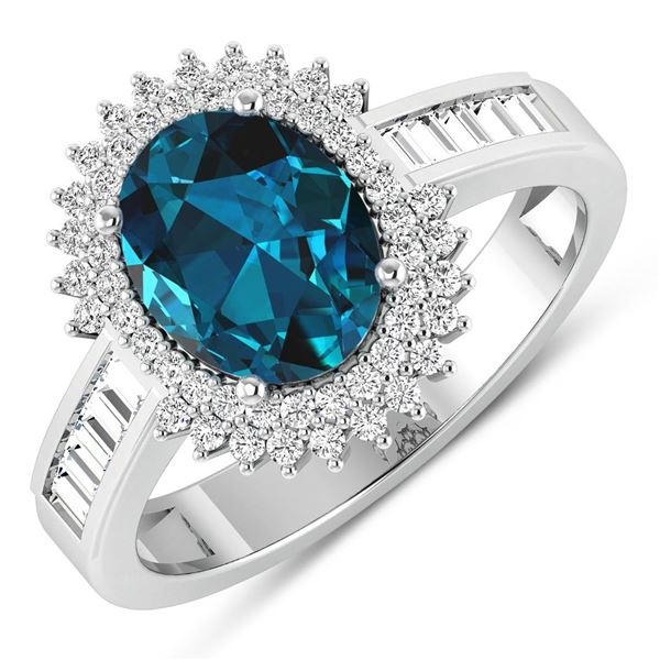 14KT White Gold 1.9ctw London Blue Topaz and Diamond Ring
