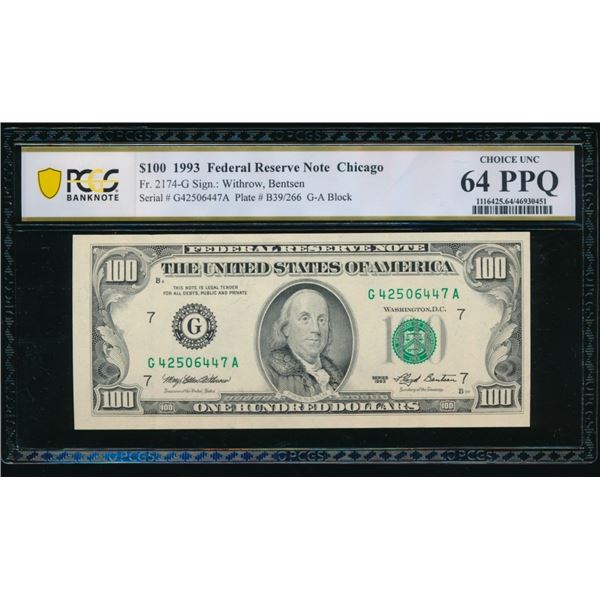 1993 $100 Chicago FRN PCGS 64PPQ