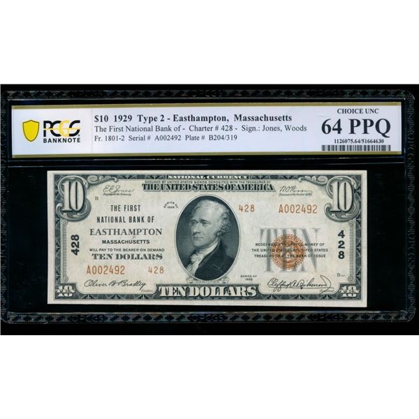 1929 $10 Easthampton MA National PCGS 64PPQ