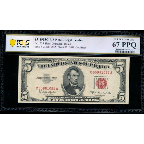 1953c $5 Legal Tender Note PCGS 67PPQ