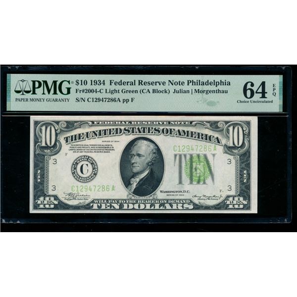 1934 $10 Philadelphia FRN PMG 64EPQ