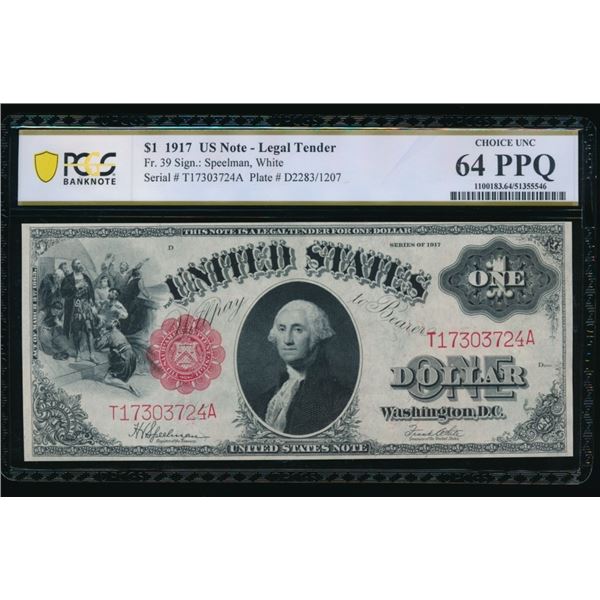 1917 $1 Legal Tender Note PCGS 64PPQ