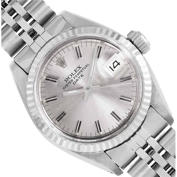 Rolex Ladies Stainless Steel 14K Fluted Bezel Date Watch