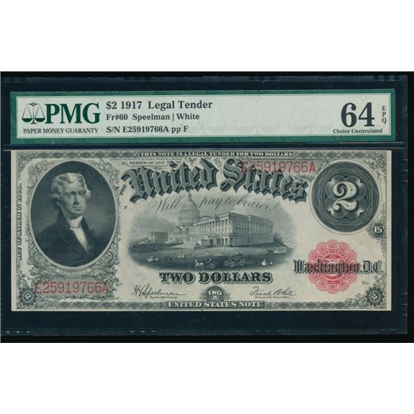 1917 $2 Legal Tender Note PMG 64EPQ